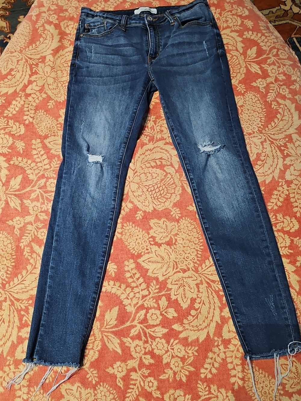 KanCan Dark Blue Distressed Raw-Hem Skinny Jeans